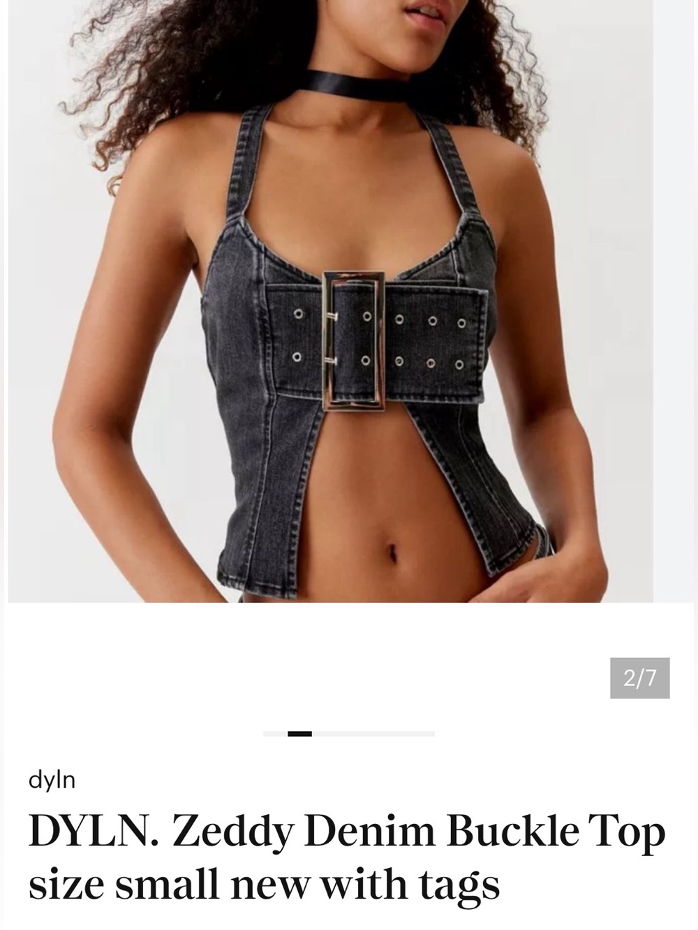 DYLN Zeddy Denim Buckle Crop Top Black Wash Revolve size small NWT